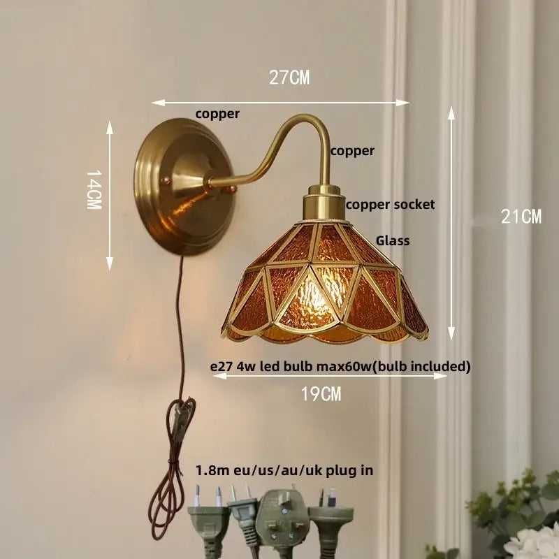 Vintage green glass led wall sconce brass star stair light