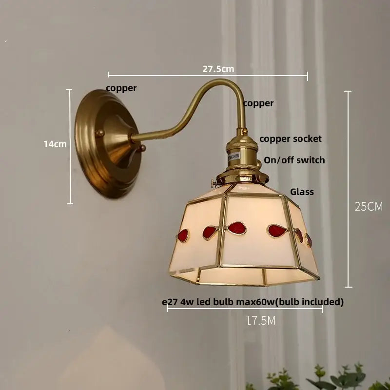 Vintage green glass led wall sconce brass star stair light