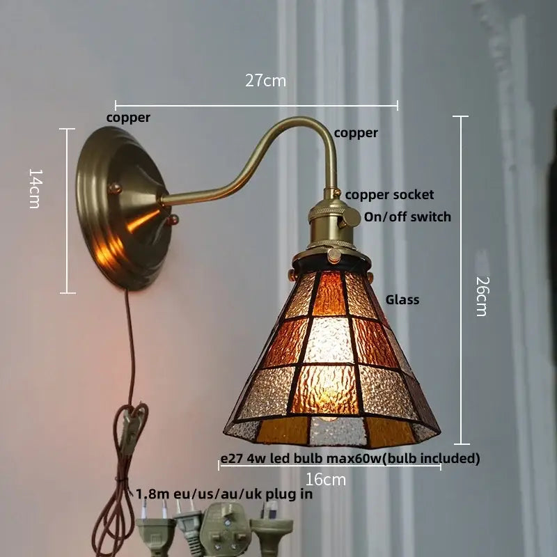Vintage green glass led wall sconce brass star stair light