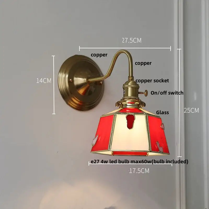 Vintage green glass led wall sconce brass star stair light
