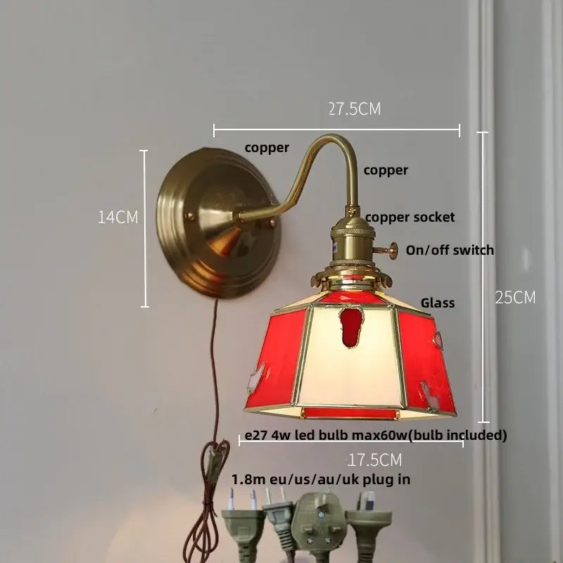 Vintage green glass led wall sconce brass star stair light