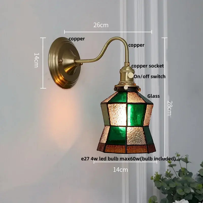 Vintage green glass led wall sconce brass star stair light