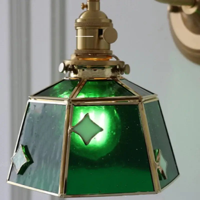 Vintage green glass led wall sconce brass star stair light