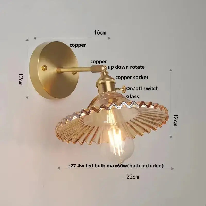 Vintage green glass wall light with pull chain switch bedroom sconce