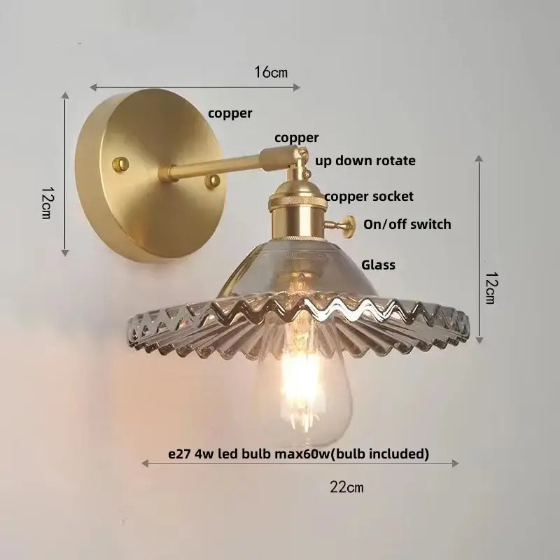 Vintage green glass wall light with pull chain switch bedroom sconce