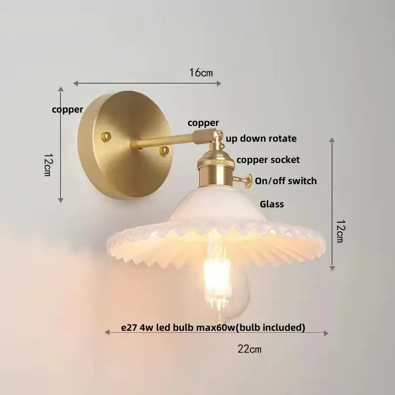 Vintage green glass wall light with pull chain switch bedroom sconce