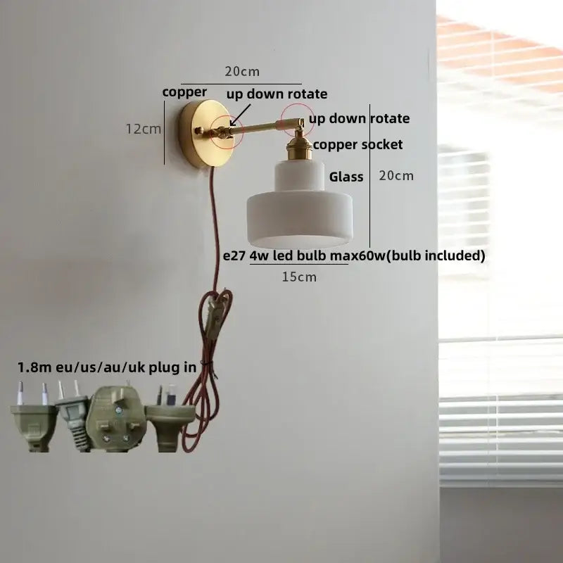 Vintage green loft led wall lamp bedroom glass sconce with pull chain