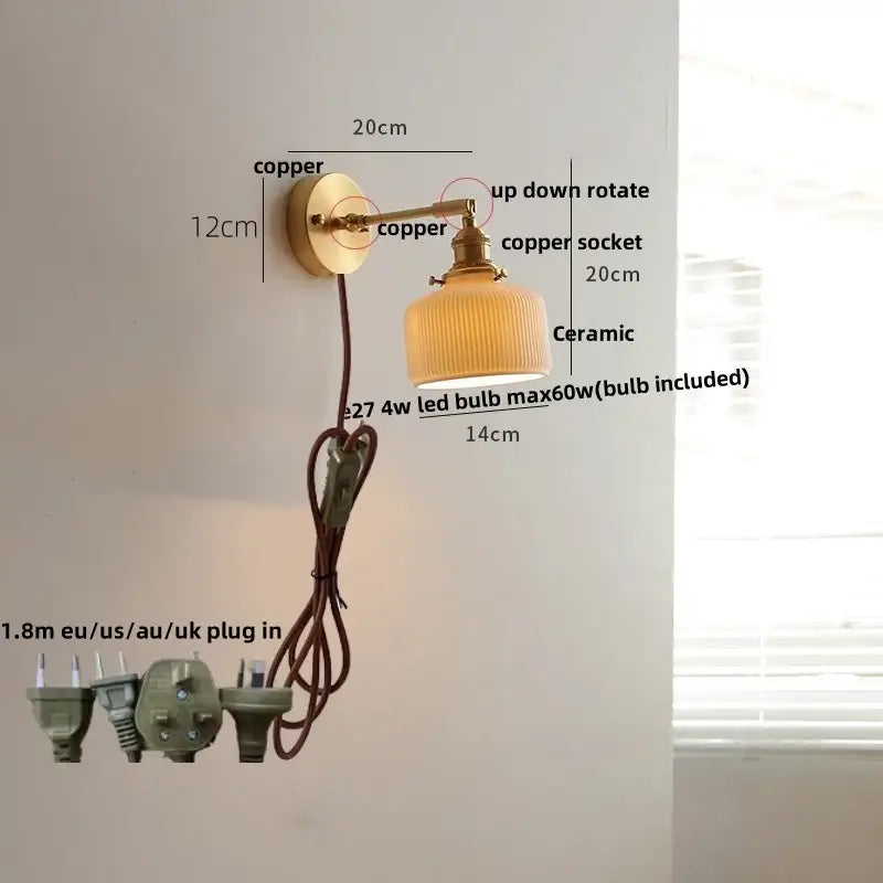 Vintage green loft led wall lamp bedroom glass sconce with pull chain