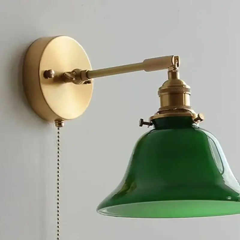 Vintage green loft led wall lamp bedroom glass sconce with pull chain