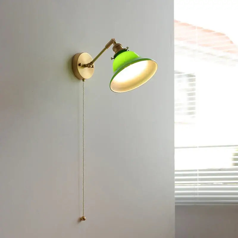 Vintage green loft led wall lamp bedroom glass sconce with pull chain
