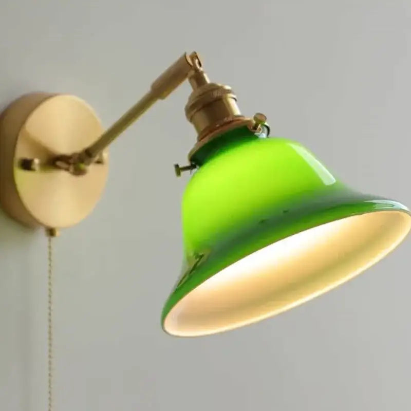 Vintage green loft led wall lamp bedroom glass sconce with pull chain