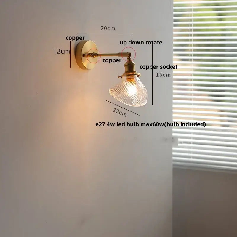 Vintage green loft led wall lamp bedroom glass sconce with pull chain