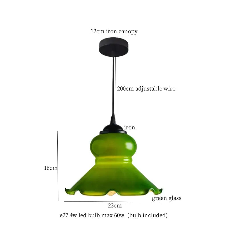 Vintage green lotus led pendant light dining room glass lamp