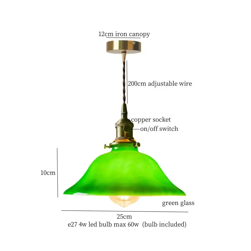 Vintage green lotus led pendant light dining room glass lamp