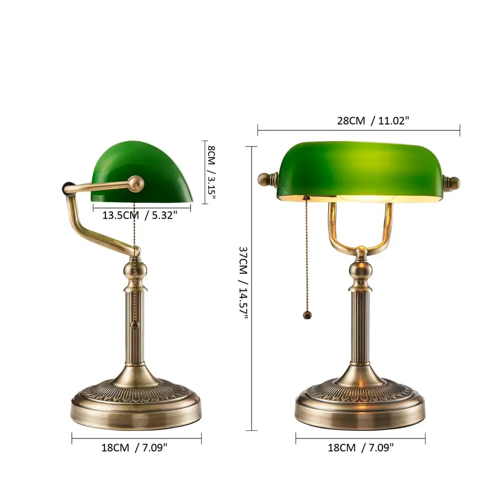Vintage green & white glass bankers desk lamp for bedroom