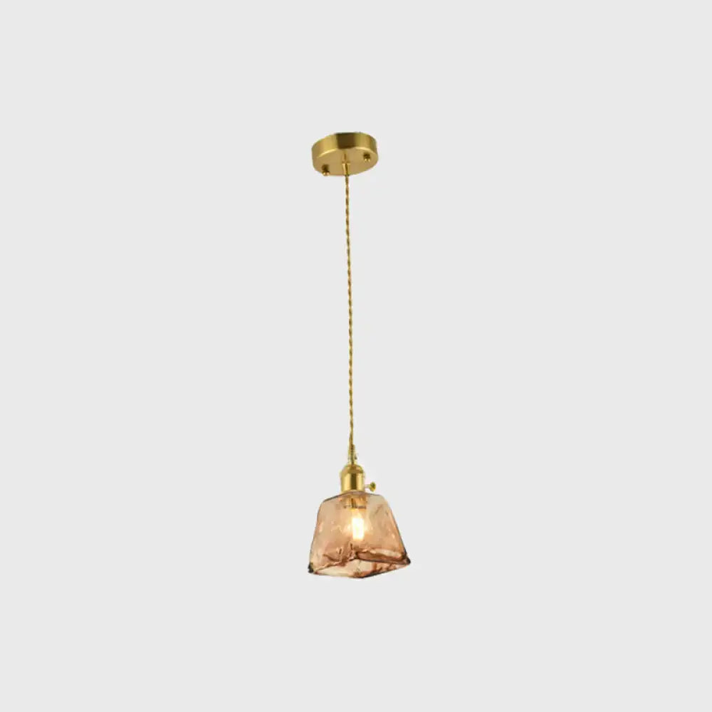 Vintage handmade brass shaded amber glass pendant kitchen light