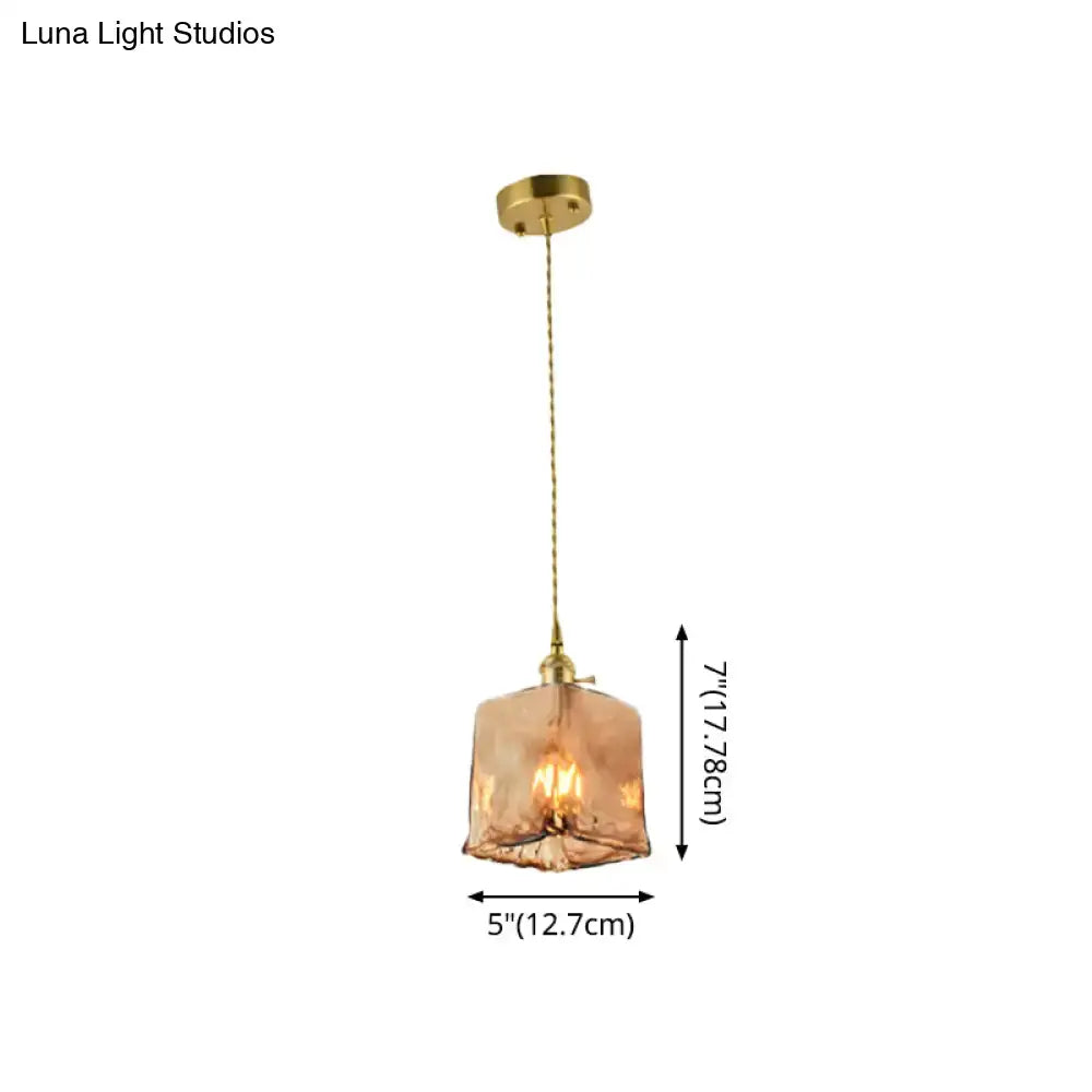 Vintage handmade brass shaded amber glass pendant kitchen light