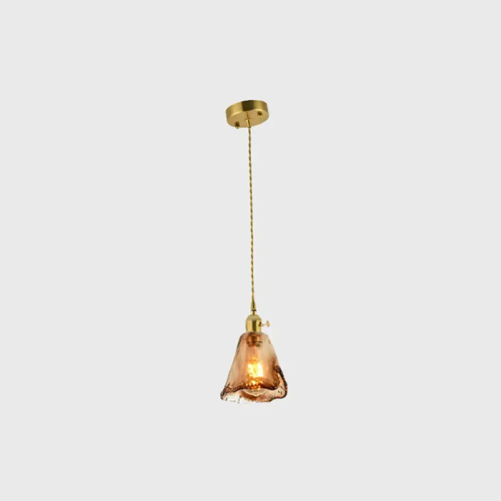 Vintage handmade brass shaded amber glass pendant kitchen light