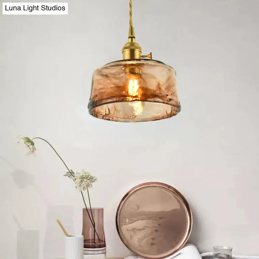 Vintage handmade brass shaded amber glass pendant kitchen light