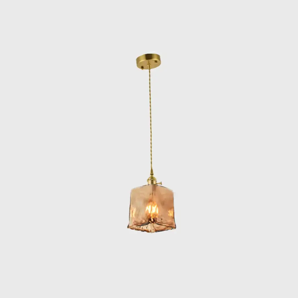 Vintage handmade brass shaded amber glass pendant kitchen light