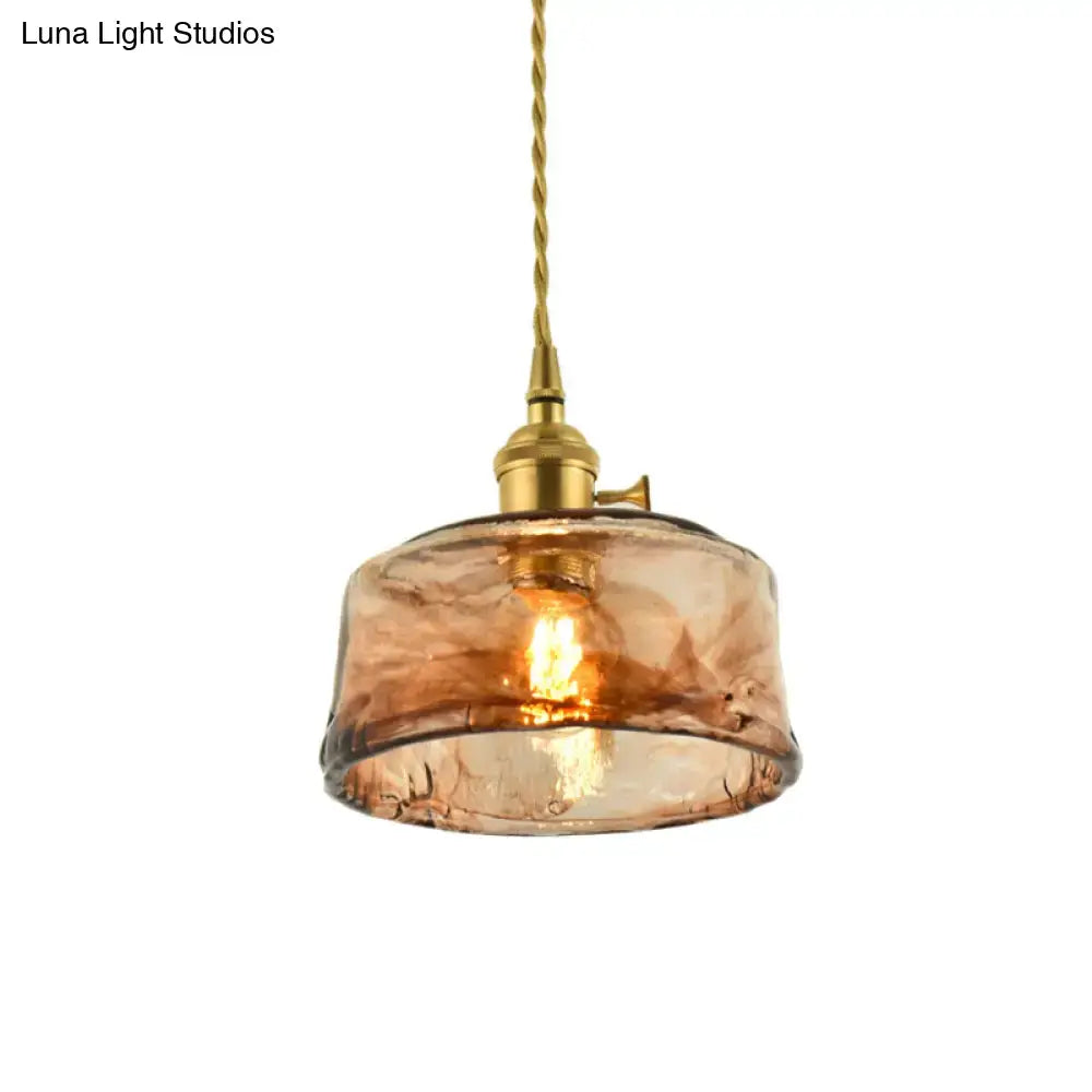 Vintage handmade brass shaded amber glass pendant kitchen light