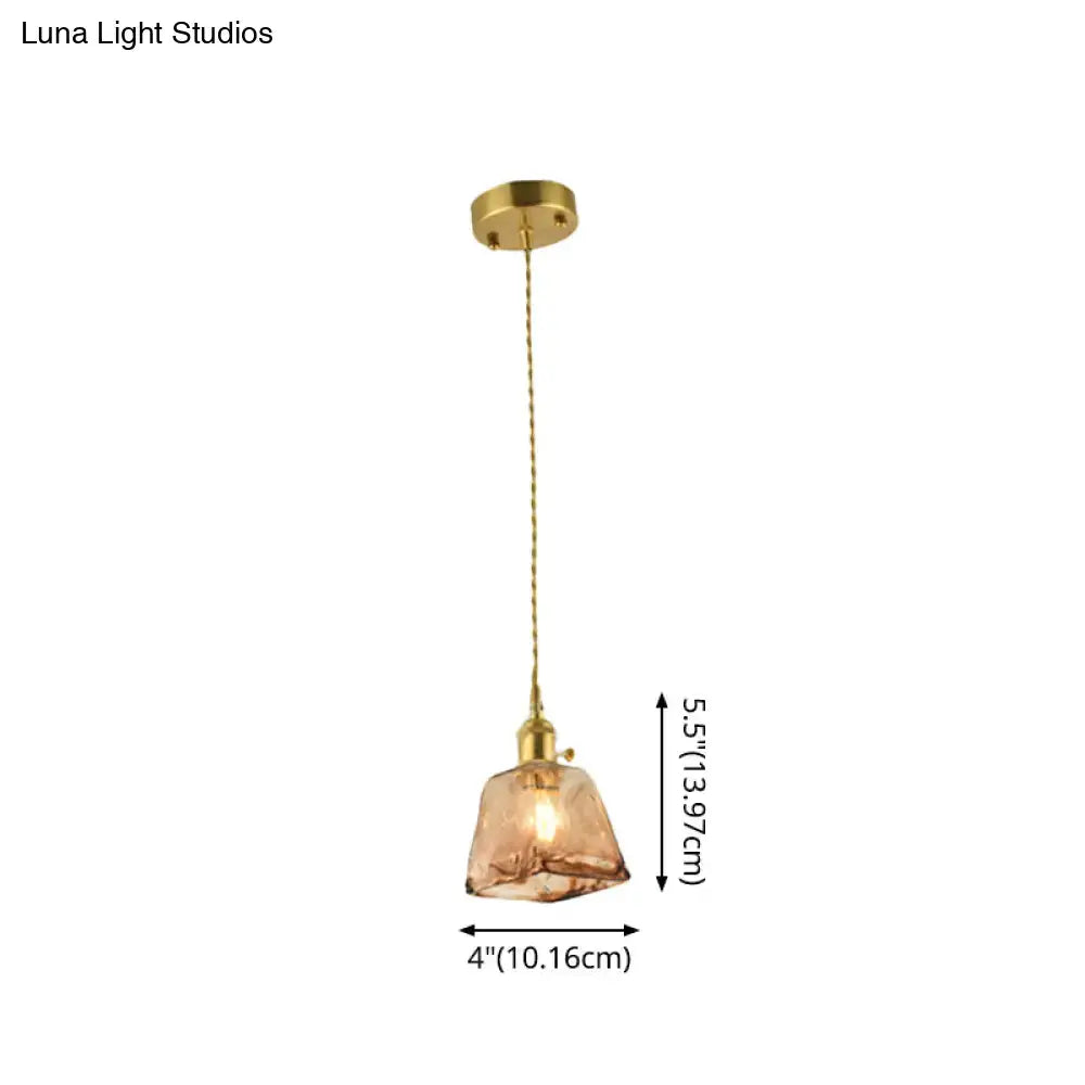 Vintage handmade brass shaded amber glass pendant kitchen light