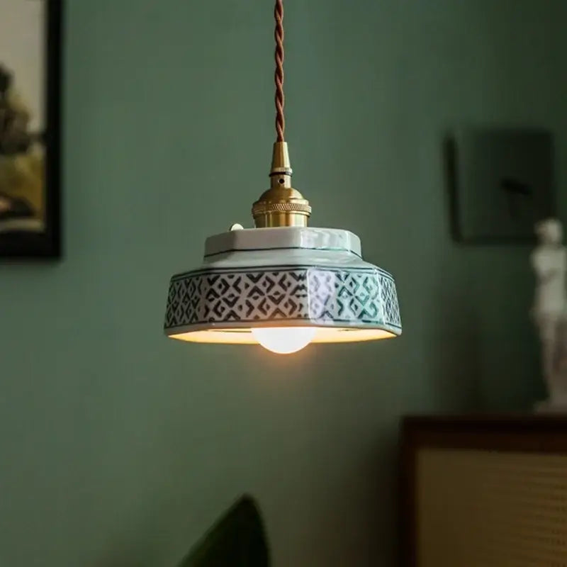 Vintage hexagonal red & green ceramic led pendant light kitchen