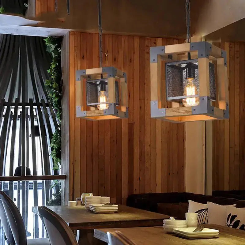 Vintage hotel wrought iron wood chandelier dining room pendant light