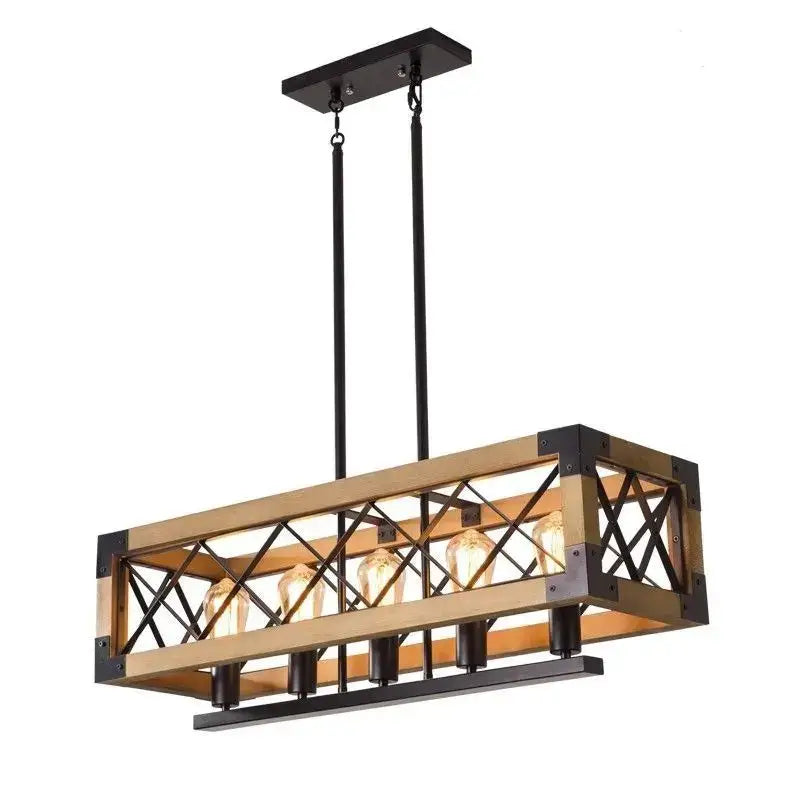 Vintage hotel wrought iron wood chandelier dining room pendant light