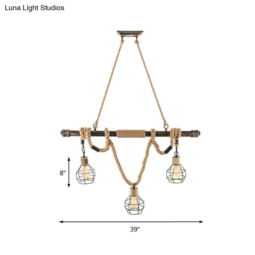 Vintage industrial beige rope island lighting dining room hanging light