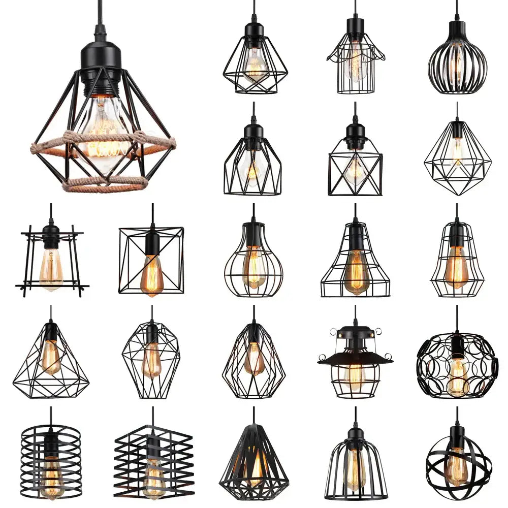 Vintage industrial black metal cage pendant light kitchen lighting