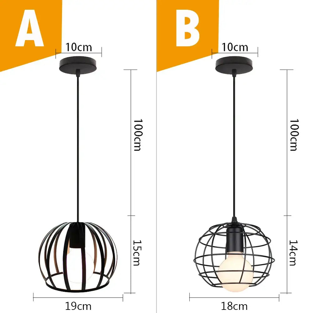 Vintage industrial black metal cage pendant light kitchen lighting