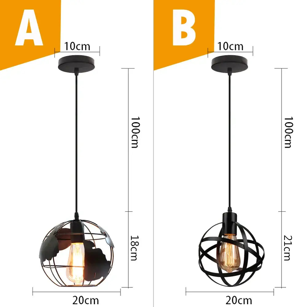 Vintage industrial black metal cage pendant light kitchen lighting