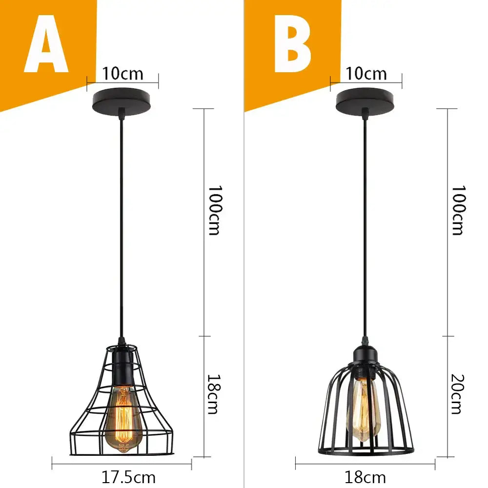 Vintage industrial black metal cage pendant light kitchen lighting