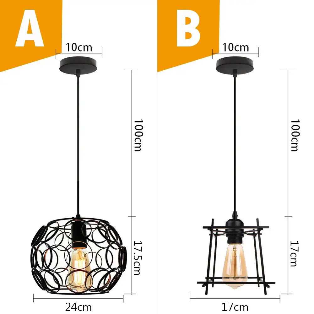 Vintage industrial black metal cage pendant light kitchen lighting