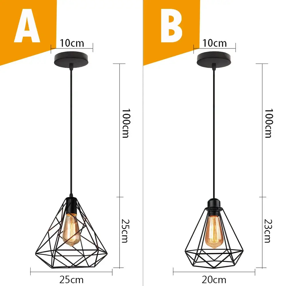 Vintage industrial black metal cage pendant light kitchen lighting
