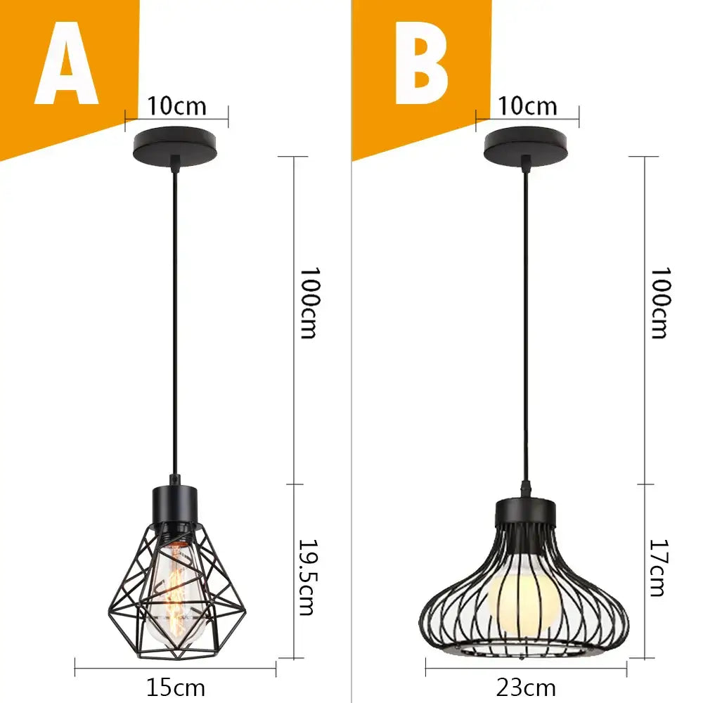 Vintage industrial black metal cage pendant light kitchen lighting