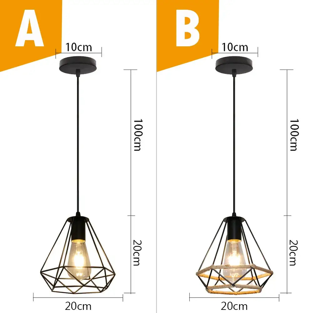 Vintage industrial black metal cage pendant light kitchen lighting