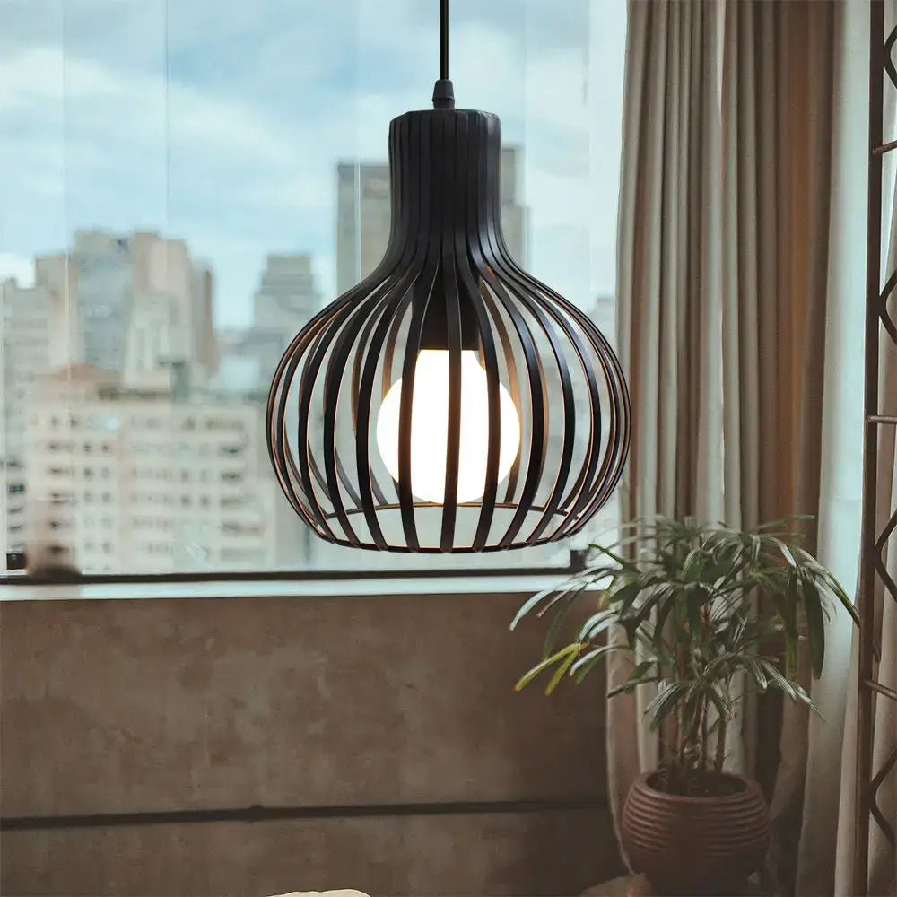 Vintage industrial black metal cage pendant light kitchen lighting