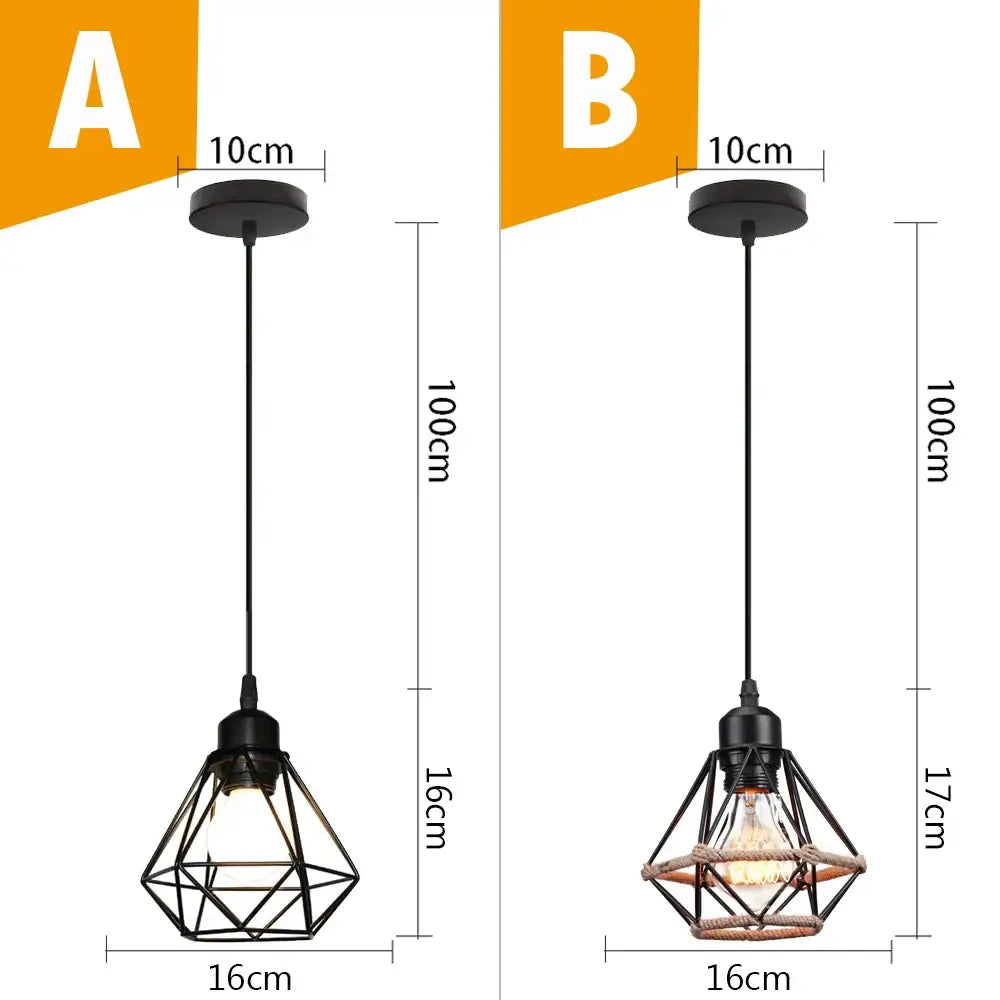 Vintage industrial black metal cage pendant light kitchen lighting