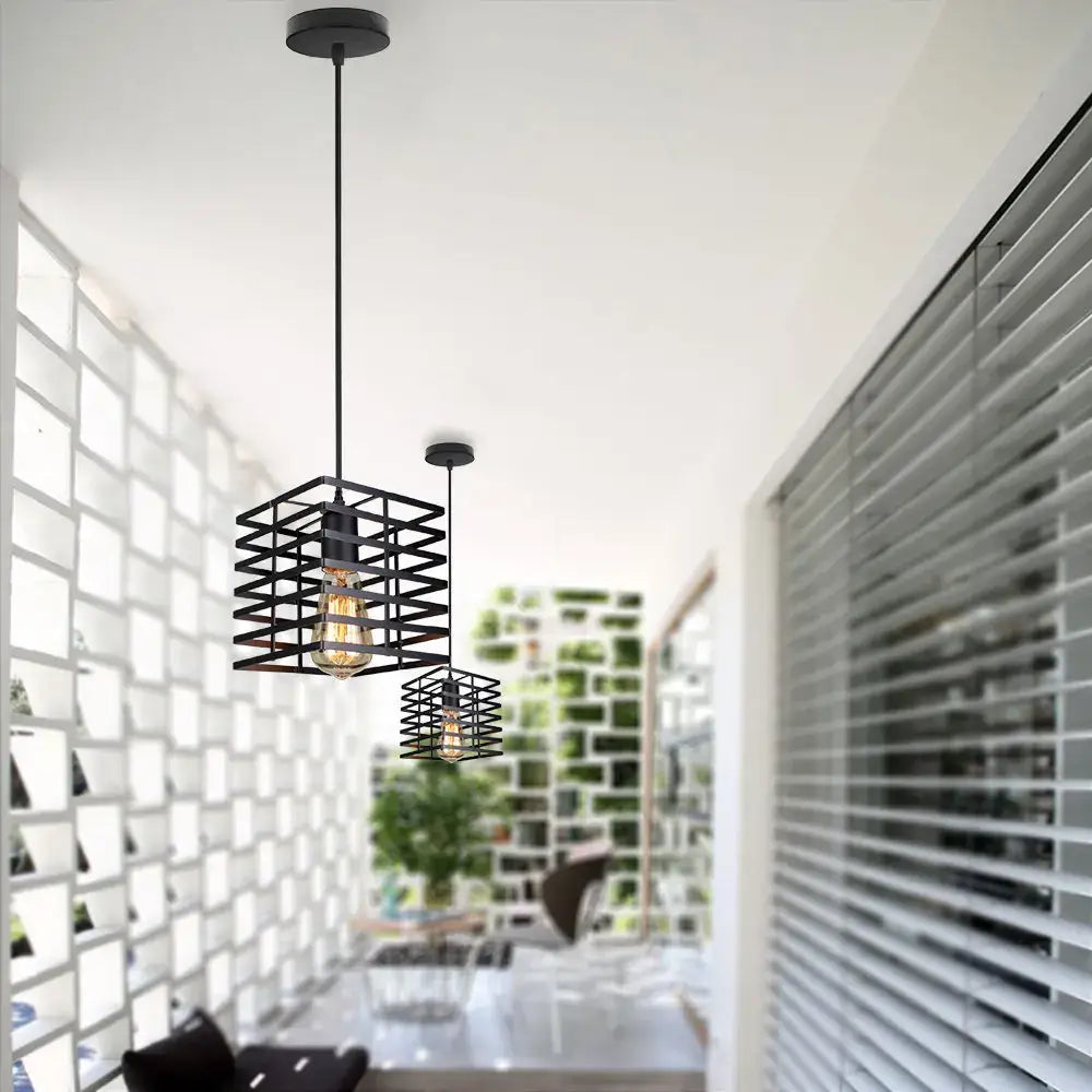 Vintage industrial black metal cage pendant light kitchen lighting