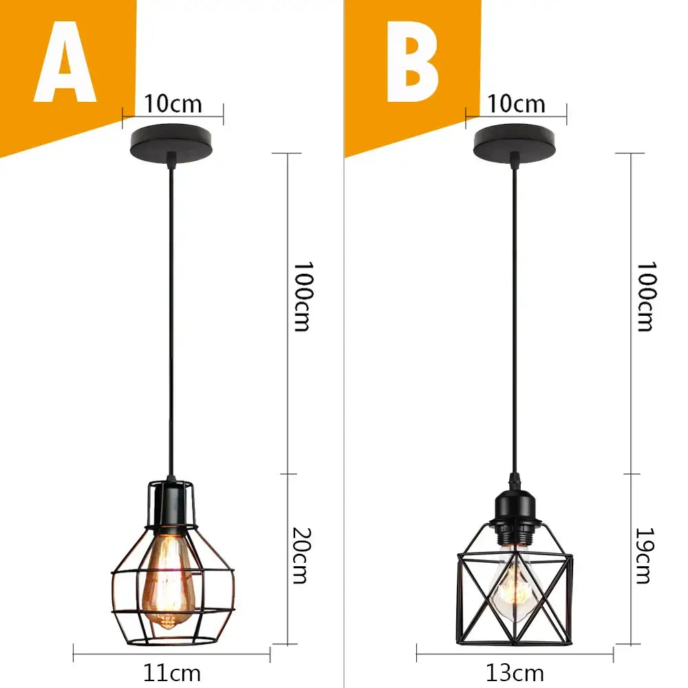 Vintage industrial black metal cage pendant light kitchen lighting