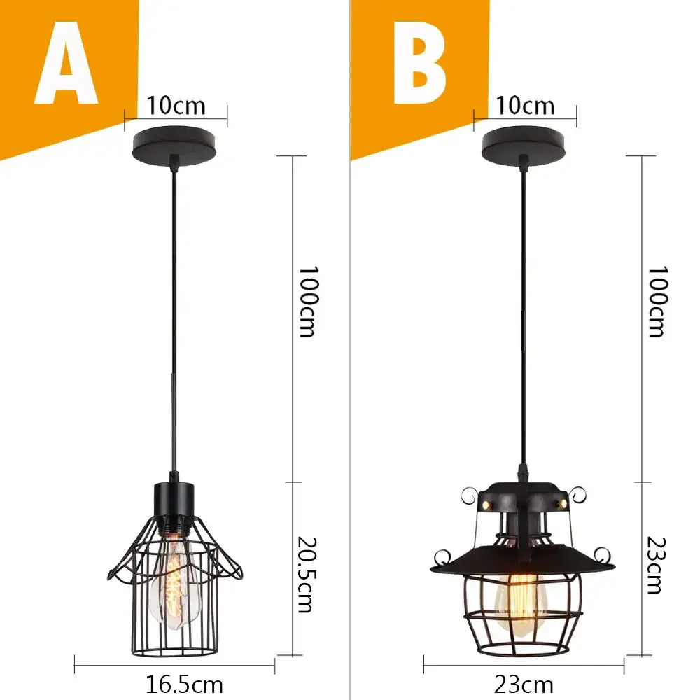 Vintage industrial black metal cage pendant light kitchen lighting