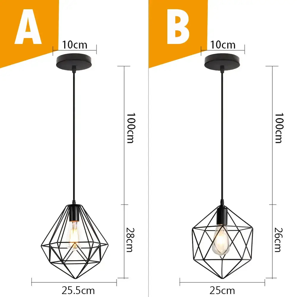 Vintage industrial black metal cage pendant light kitchen lighting