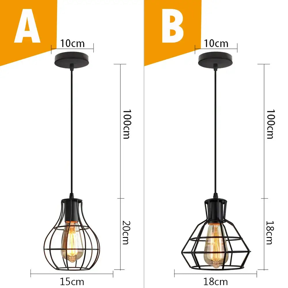 Vintage industrial black metal cage pendant light kitchen lighting