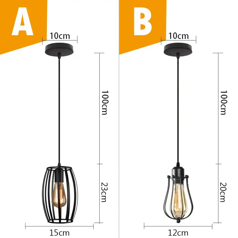 Vintage industrial black metal cage pendant light kitchen lighting