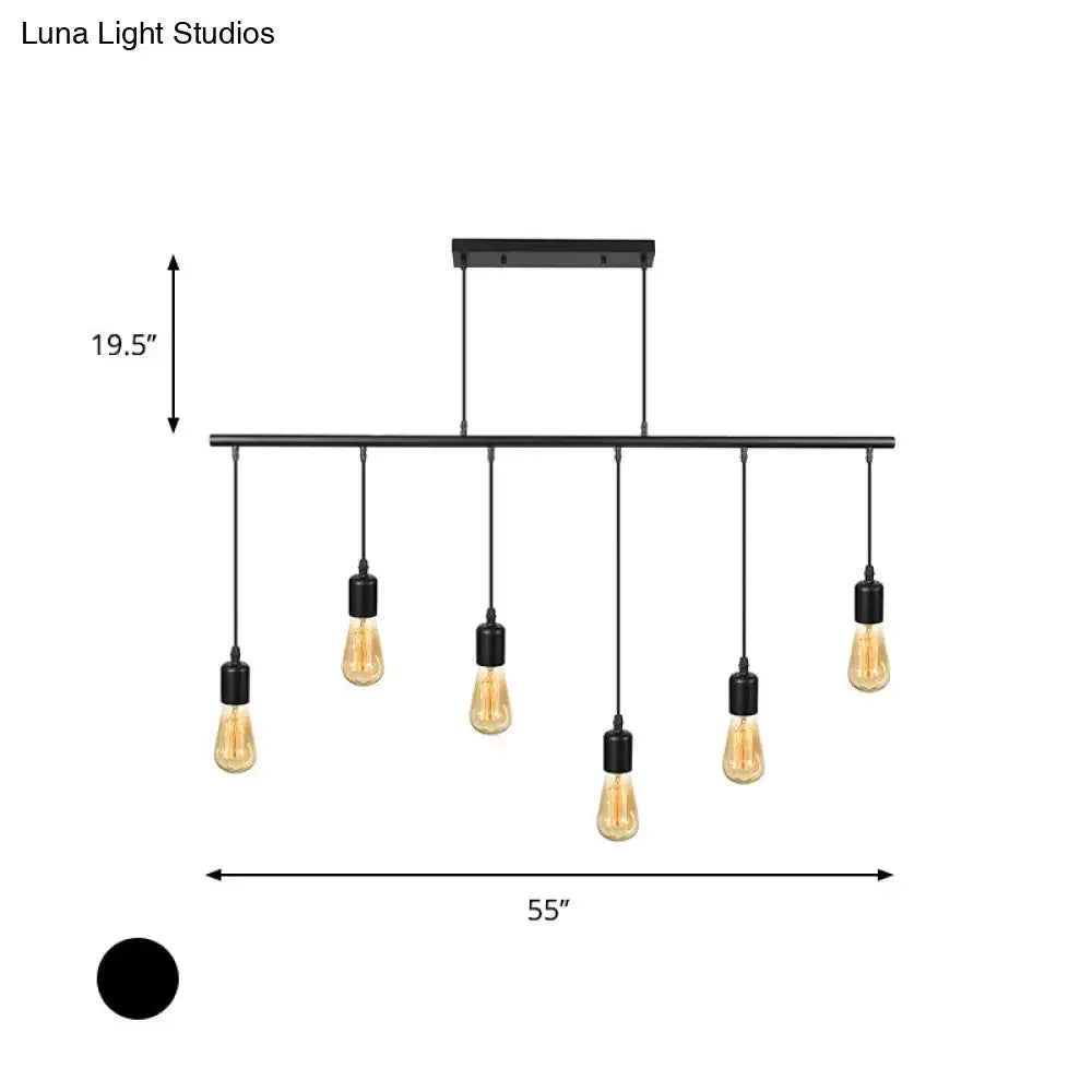 Vintage industrial black multi light linear island ceiling lamp kitchen