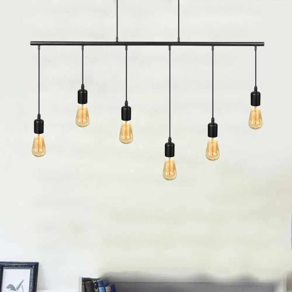 Vintage industrial black multi light linear island ceiling lamp kitchen