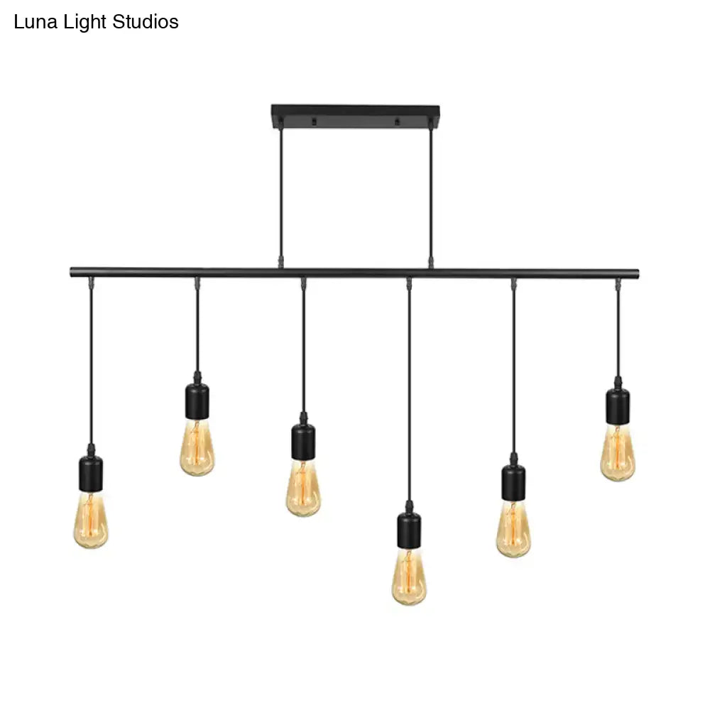 Vintage industrial black multi light linear island ceiling lamp kitchen