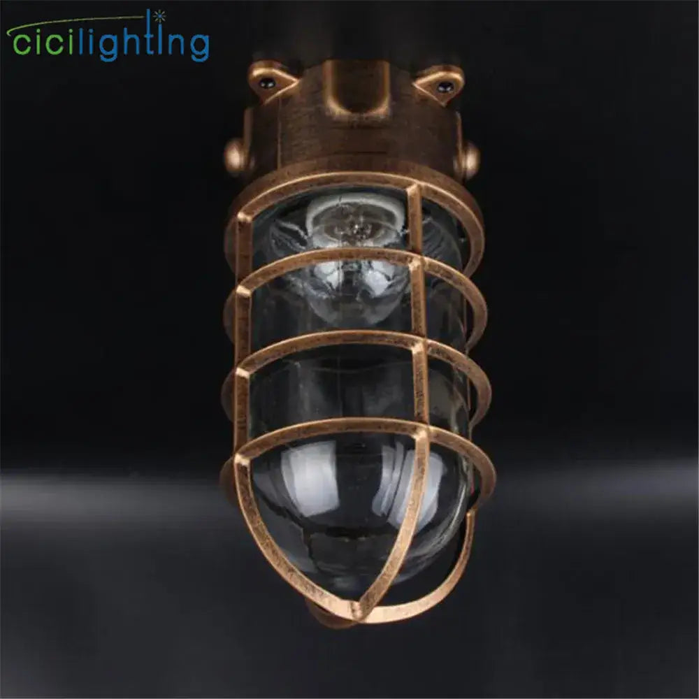 Vintage industrial brass glass jar ceiling lamp kitchen caged light